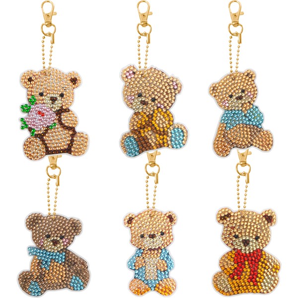 Bimkole 6pcs Bear Diamond Art Keychain Kit DIY Handmade Painting