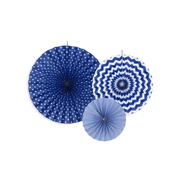 PartyDeco Set of Paper Rosette, Navy with Print, Decoration Rosettes,