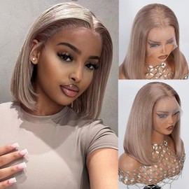 Ash Blonde Bob Lace Front Wig Human Hair Pre Plucked Hairline 180% Density Ash Short Bob Human Hair Wigs for Women 13x4 HD Invisible Lace Front Wig Bleached Knots