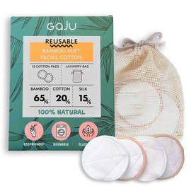 GAJU Cotton Puff Reusable Eco 100% Natural Material Pack of 12 Approximately 1200 Times, Eco-Friendly, Reusable, Silk Blended, Machine Washable, Dryable, 12 Sheets x 100 Times, Bamboo Sustainable, Pla-Free, Facial, Cleansing, Wiping Lotion (Facial Cotton