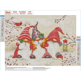QENSPE 5D Diamond Painting Kits, Christmas Gnomes Diamond Art for Adults, Full Drill Lovely Gnome Diamond Painting Kit for Beginners Kids, DIY Crystal Picture Art Home Wall Decor 40x30cm