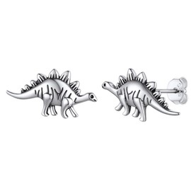 Stegosaurus Earrings Sterling Silver Gothic Punk Mesozoic Animal Stud Earrings for Men Women