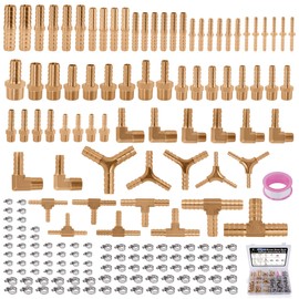 Ailbiuko 170Pcs Brass Hose Barb Fittings Assortment Kit Splicer Mender,Adaptor,Coupler,Tee,Y Shaped Union,Male Elbow Thread 1/8" 3/16" 1/4" 5/16" 3/8" 1/2" Fittings with Pipe Clamps