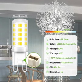 TJOY 24 Pack G9 LED Bulb 4W, 40 Watt Equivalent Halogen, 6000K Daylight Chandelier Light Bulbs, T4 G9 Bi-pin Base for Crystal Chandelier Home Lighting, 360 Degree Angle, 120V,Non-dimmable