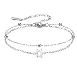 Dreamtimes Star of David Bracelet for Women Jewish Magen David Bracelet Six Pointed Star Protection Symbol Bracelets Adjustable Chain Stainless Steel Jewelry for Hanukkah (Silver)