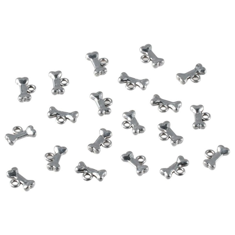 [Qicarkey] 120 Pcs Dog Bone Charms Silver Alloy Pet Dog