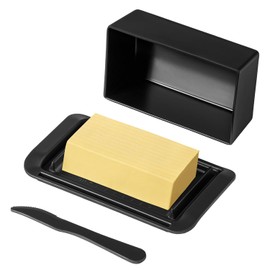 Butter Dish with Lid, Large Butter Dish with Lid for Countertop Built-in Knife Slot Butter Keeper for Kitchen or Fridge, Bamboo Fiber Butter Tray, Butter Holder for 2 Sticks(Black, Large)