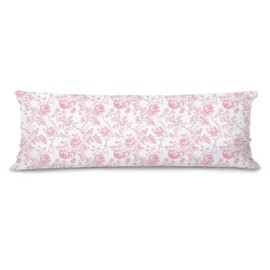 Pleonox Chinoiserie Pink Floral 21x54 Body Pillow Cover Case, Chinoiserie Decor, Grand Millenial Decor, Vintage Pink Floral Decorative Long Hug Pillow Cases for Bed Couch