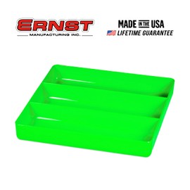 Ernst Manufacturing Toolbox Tray: Stackable Garage Organizer Tray in Green with 3 Compartments - Ideal for Trades, Mechanics, Electricians, Plumbers, Household Use, Hobbies, and More - Heavy Duty