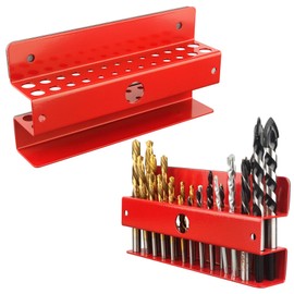 MUTUACTOR Drill Bit Organizer Heavy Duty,Quick Access Magnetic Mount Drill Bit Holder,Anti-scratch Magnetic Tool Holder for Long Phillips Head Drill Bits Impact Bits Storage,Red,26 Holes