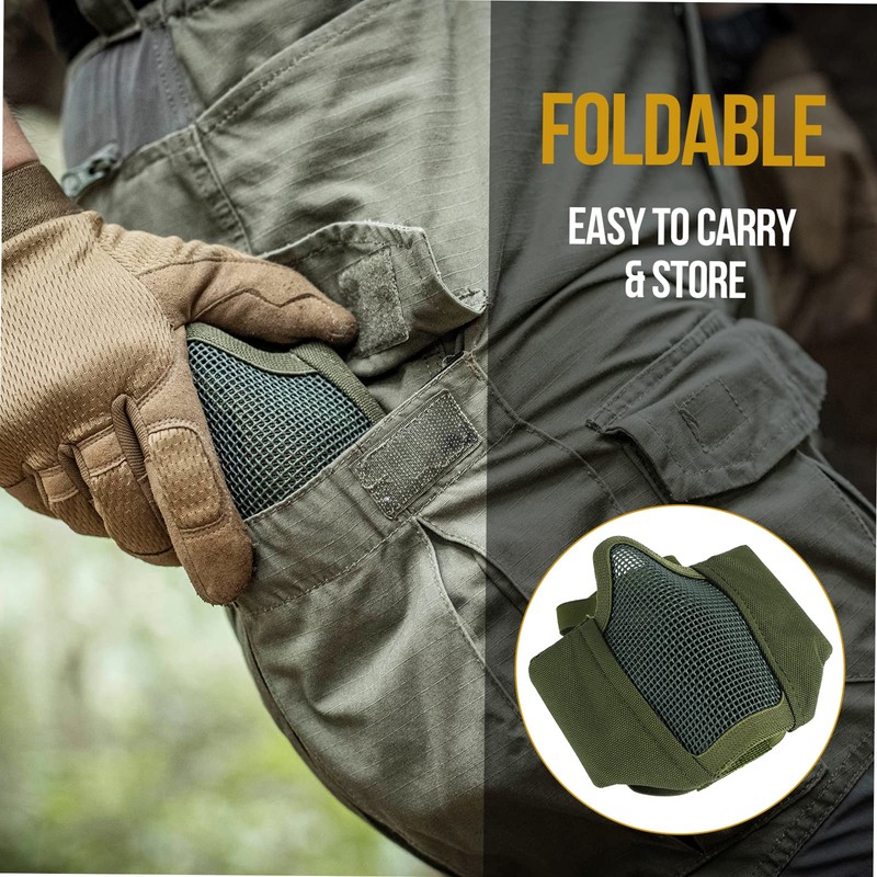 OneTigris 6" Foldable Half Face Airsoft Mesh Mask with Ear