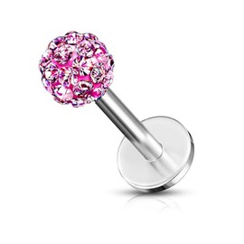 Gekko Body Jewellery Surgical Steel 16 Gauge (1.2mm) Labret Monroe with Pink Ferido Gem Ball and 6mm Bar