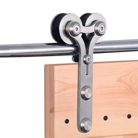 CCJH 9FT Barn Door Hardware Sliding Track Kit Stainless Steel Heavy Duty for Double Wood Door (Y Shape Hanger)