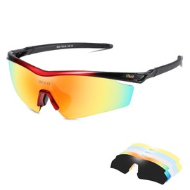 DUCO Polarized Cycling Sunglasses with 5 Interchangeable Lenses UV400 Protection Shades for Men and Women Cycling Running Baseball Sports SunglassesDC0022(0022-Red)
