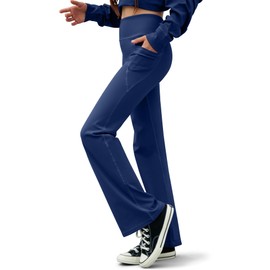 Oli-N-Mia Navy Blue Yoga Pants for Girls Kids Stretchy Dance Pants Activewear Bell Bottoms for Teens