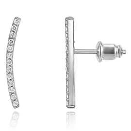 PAVOI Aretes Climber Curvos chapados en Oro Blanco de 14 quilates con Circonita Cúbica con Postes en Plata de Ley 925 | Pendientes Delicados de Oro para Mujer