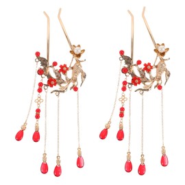 Gatuida Tassel Hairpin Pair Chinese Wedding Bride Accessory Lightweight Comfort for Hanfu and Traditional Costumes Elegant Floral Design for Memorable Occasions and Cultural Celebrations