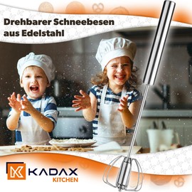 KADAX Stainless Steel Rotating Whisk, Milk Frother, Versatile Hand Whisk, Manual Whisk for Mixing, Eggs, Sauces, Foam Beater, Hand Stirrer (Small)