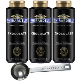 Ghirardelli Chocolate Sauce, 16 Ounce Squeeze Bottle (Pack of 3) with Ghirardelli Stamped Barista Spoon