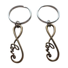 Double Keychain Set Bronze Infinity Love Symbol Keychain - You And Me For Infinity; Couples Keychain Set