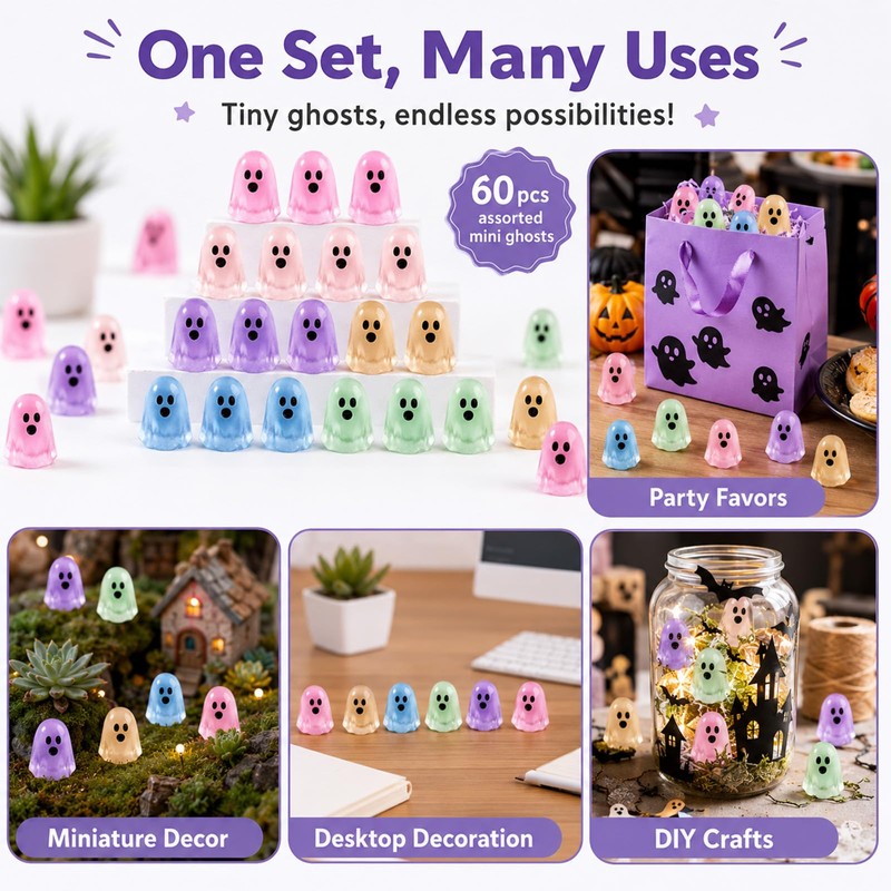 Jidkhfk 60Pcs Mini Resin Halloween Ghost Decorations Glow in the