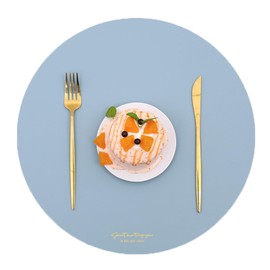 LQICAI Round Placemats Set of 6 Table Place Mats of 4 Washable Heat Resistant PVC Dining Mat for Spring Blue 8pcs