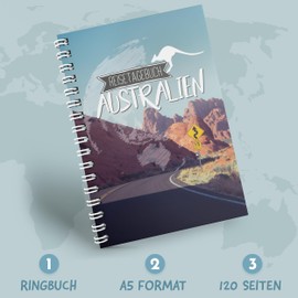 Travel Diary Australia for Writing Yourself/Notebook A5 Ring Binder with 120 Pages/Packing List, Travel Plan, Quotes, Fun Facts, Exciting Travel Challenges - From Sophies Kartenwelt