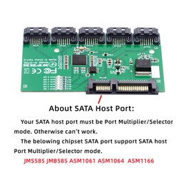 cablecc 6Gbps SATA 3.0 1 to 5 Splitter Ports HUB Adapter Converter PM Multiplier Port Selector JMB575