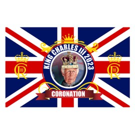King Charles III Flag, Union Jack Flags 5ft x 3ft with Eyelets, 100D King Charles Great Britain Flag Large Coronation Flags for New King Coronation Hanging Decorations