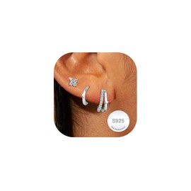 DORANA 3 Pair 925 Sterling Silver Stud Hoop Earrings Set for Women Hypoallergenic Silver Earring Stacks Small Stud Hoops Earrings Sets for Multiple Piercings Jewelry Gifts