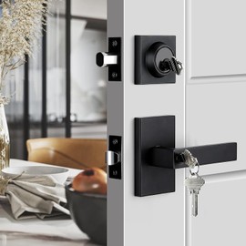 Haidms Black Exterior Door Lock Set With Deadbolt, Matte Black Front Door Handle, Keyed Alike Entry Locksets, Heavy Duty Zinc-alloyed Front Door Lock