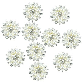 Misscrafts 10pcs Rhinestone Pearl Embellishments 27mm Craft Flower Pearl Embellishments Round Rhinestone Faux Pearl for Jewelry Making Silver