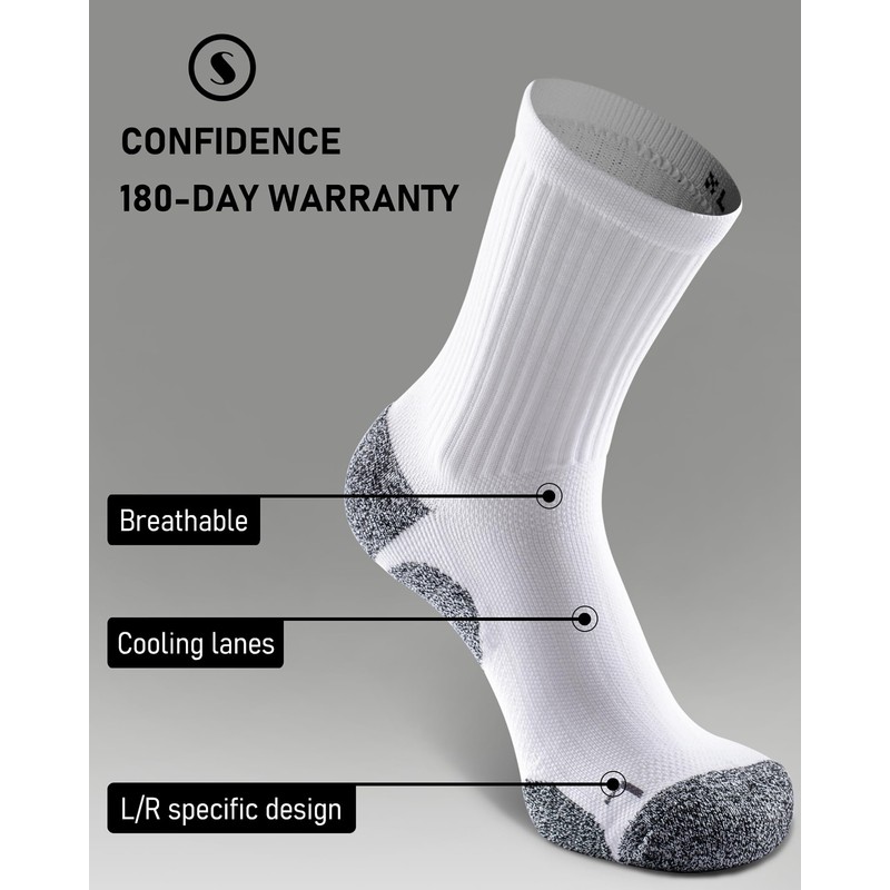 SITOISBE Cushioned Compression Unisex Mid-crew Socks 4-Pack, X-Large, Gray White