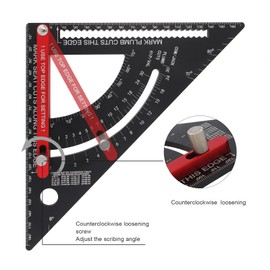 Smgda Triangular Ruler, For Woodworking, Aluminum Alloy Triangle, Woodworking Triangle, 7.5 x 7.5 inches (19 x 19 cm), Measuring Tool, Adjustable Movable Triangle, Tool, Protractor, Clear Scale,