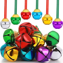 Gejoy 12 Pieces Christmas Bell Necklaces Large Gold Red Green Christmas Bell Necklaces for Craft Holiday Party Supplies (Charming Colors)