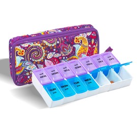 Weekly Pill Organizer 2 Times a Day, Zumd Quilted Floral 7 Day Pill Case , Daily Pill Cases Pill Box Vitamin Organizer Box