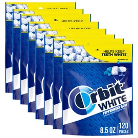 ORBIT WHITE Peppermint Gum - Sugar-Free Chewing Gum, Resealable Bag 120 Pieces, 8 Pack