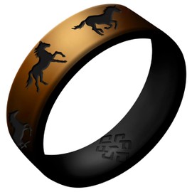 Knot Theory Galloping Horse Antique Gold Size 15 6mm Silicone Ring Men and Women Dual Layer Breathable Comfort Fit Wedding Engagement Band
