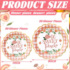 Havawish 60 Pcs One Sweet Peach Paper Plates Birthday Tableware Decorations Disposable One Sweet Peach Party Supplies for Wedding Birthday Party Baby Shower for 30 Guests