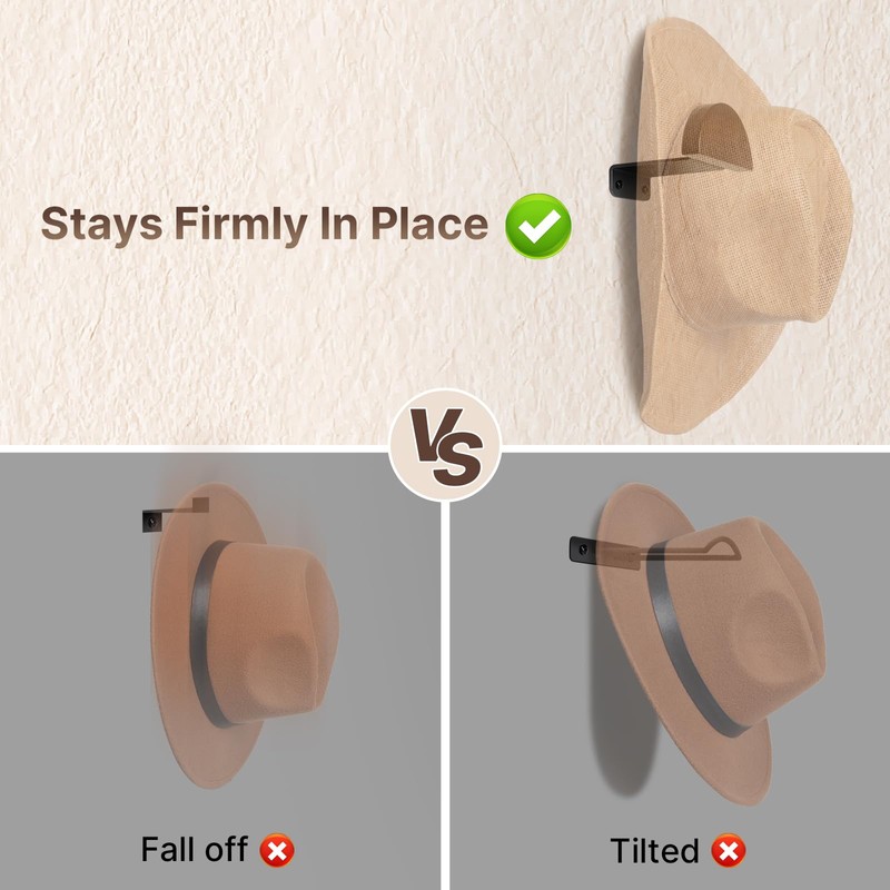 SEKSON Cowboy Hat Rack for Wall, 4 Pack Wooden Hat