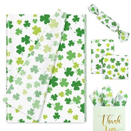 FYSUIMU 60 Sheets St. Patrick's Day Shamrock Tissue Paper Green Lucky Clover Gift Wrapping Paper for DIY Art Craft Irish Holiday Party Decor, 13.8 x 19.7 Inch