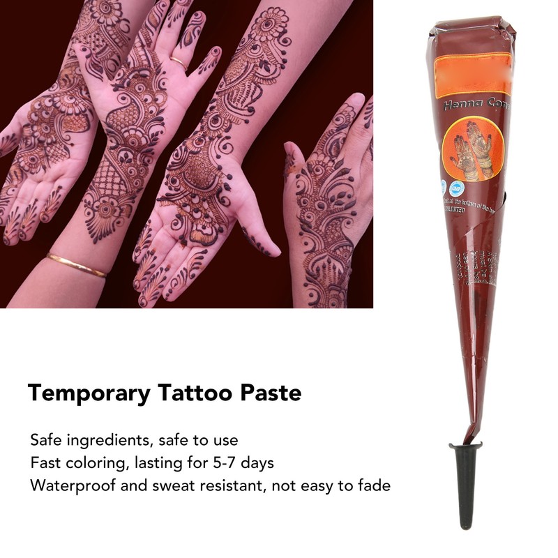12PCS Temporary Tattoo Paste Cones Brown India Hand Painting Drawing