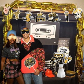 Cheereveal Golden and Black Hip Hop Photo Booth Props - 24 Pieces Retro Rock and Roll 90s Disco Music Themed Birthday Bachelorette Bachelor Party Decoration Supplies