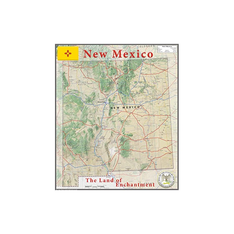 New Mexico State Physical Map - 16.5 x 20 Inches