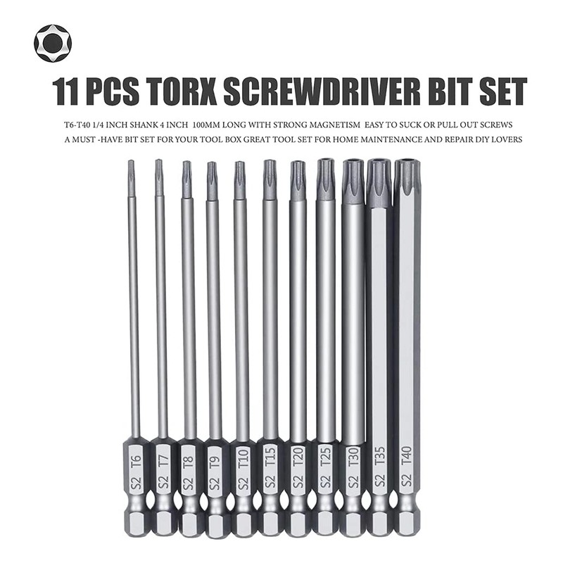 Torx Screwdriver Set Long 4 Inch 11 PCS T6-T40 Magnetic
