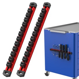 Preciva 2 PCS Magnetic Tool Holder with 24 Sliding Clips, Triple Strong Magnets & Aluminum Rails, Compact Screwdriver Organizer and Wrench Organizer for Garage Workshop Tool Box Storage