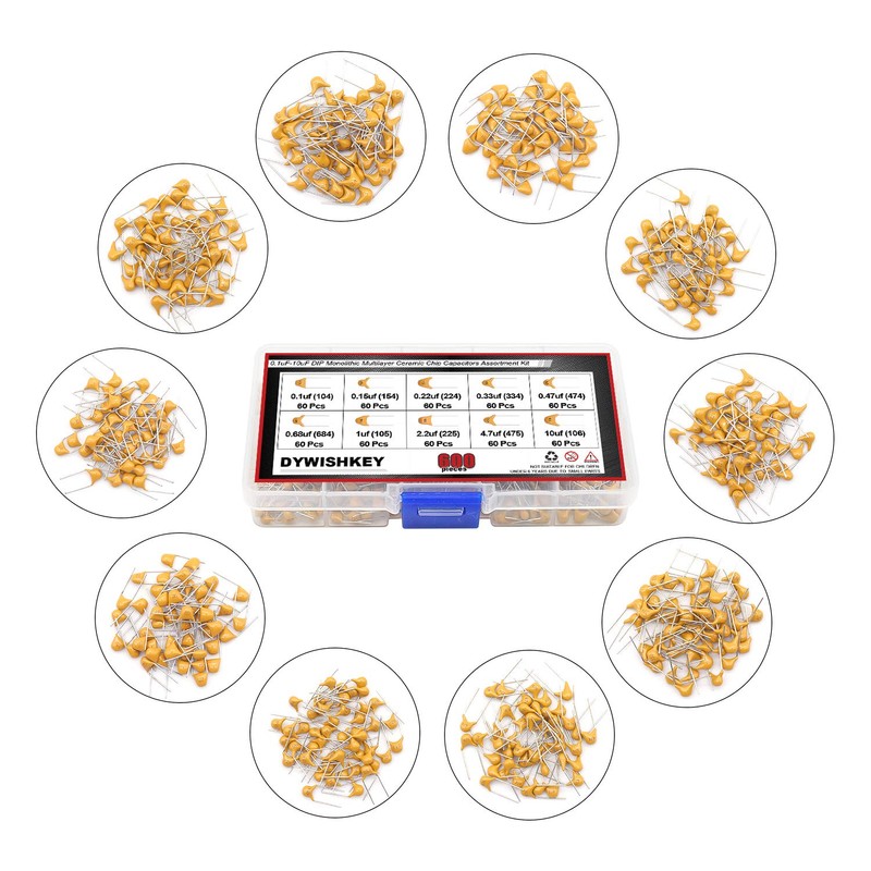 DYWISHKEY 10Value 600PCS DIP Monolithic Multilayer Ceramic Chip Capacitors Assortment