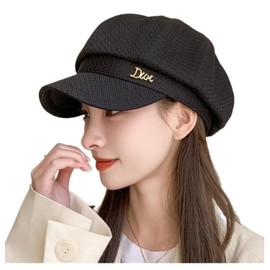 Weuiean BLDW-781 Women's Cotton Blended Cap with Brim UV Protection, Cold Protection, Small Face Effect, Cute, Stylish, Spring, Summer, Autumn, Winter,, Black