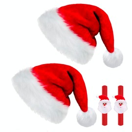 Buoniganuo Santa Hat, Set of 2, Christmas Cosplay Santa Hat, Thick, Warm, Christmas Hat, Red, Santa Hat, New Year, Party Supplies, Santa Claus, Christmas Gift, For Adults, Kids, Unisex, For Children