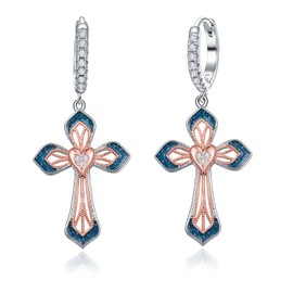 OLIVIASO Women's 925 Sterling Silver Love Heart Cross Crushed Created-opal Hoop Dangle Huggie Earrings Cubic Zirconia Hypoallergenic Jewelry Gift for Women